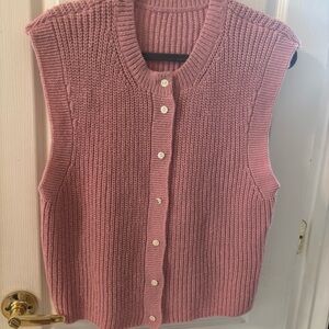 Elegant Pink Knit Cardigan Vest